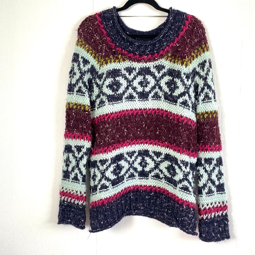 Free People Silver Reed Fair Isle Chunky Sweater M